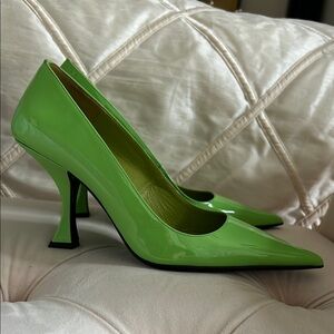 BY FAR Green Sculptural Heel Pumps